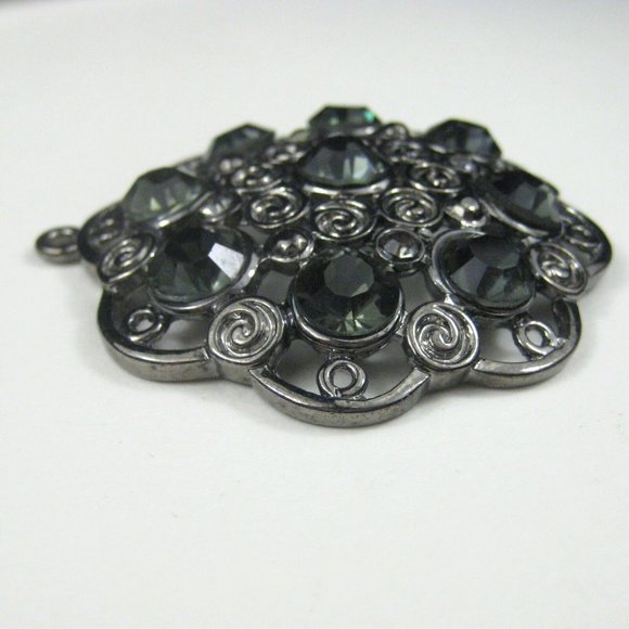 Swirl Pendant ONLY 1.9 Inch Gunmetal Gray Green Rhinestones Floral Jewelry - Picture 5 of 7